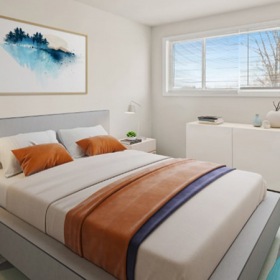 carpeted bedroom with windows